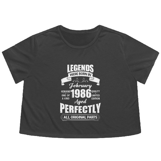 Legends Were Born In February 1986 Birthday Flowy Cropped Tees