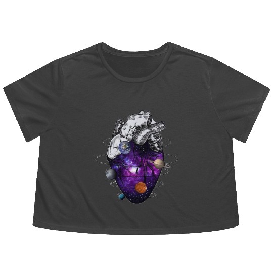 Heart galaxy space lover Flowy Cropped Tees
