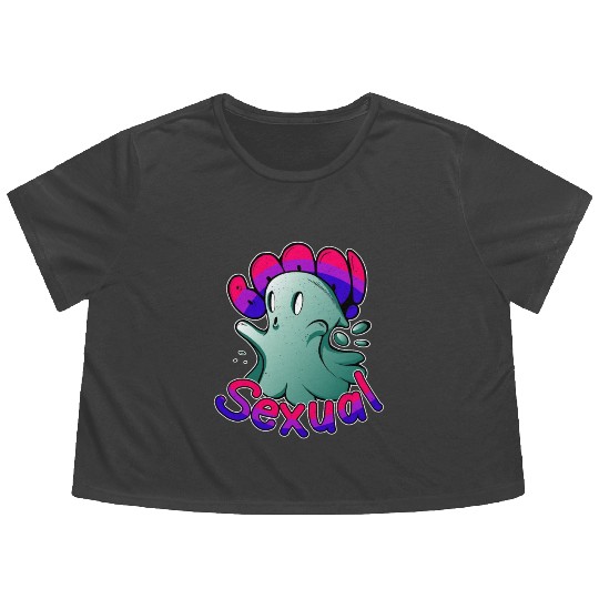 Funny Boo Sexual Cute Bi Ghost LGBT Bisexual Pride Flowy Cropped Tees
