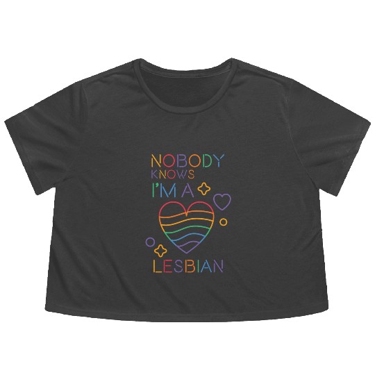 Nobody Knows I'm Lesbian LGBT Pride Month Rainbow Flowy Cropped Tees