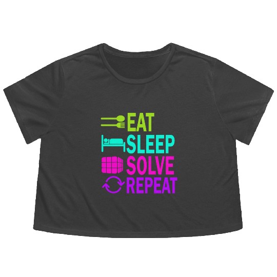 Eat Sleep Solve Repeat Math Speed Cubing Genie Flowy Cropped Tees