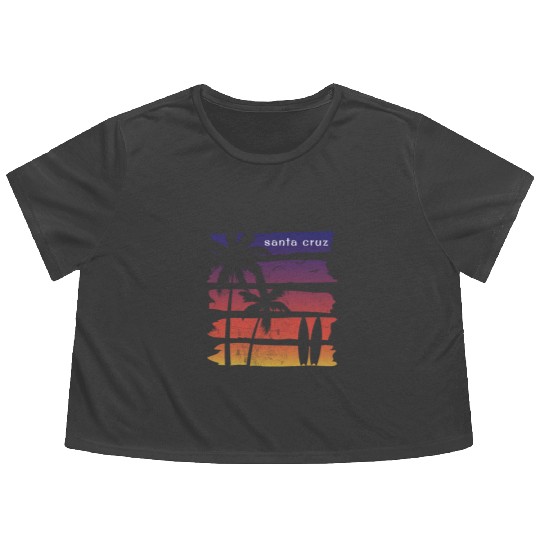 Cool Santa Cruz California Surfing Fan Beach Palm Flowy Cropped Tees