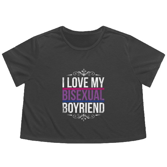 I Love My Bisexual Boyfriend Bi Pride Flowy Cropped Tees