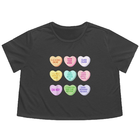 Teacher Valentines Day Conversation Heart School Flowy Cropped Tees
