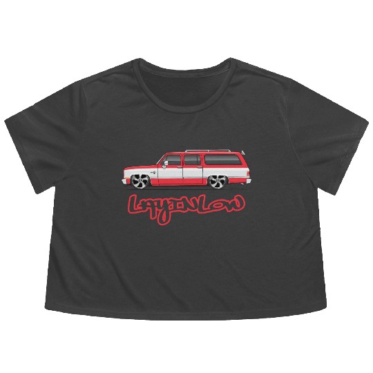 layinlow Cardinal Red Flowy Cropped Tees