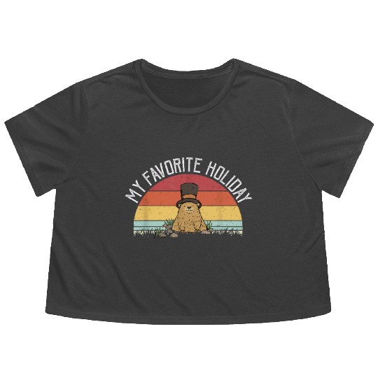 Retro Groundhog Day Gifts Groundhog Day Flowy Cropped Tees