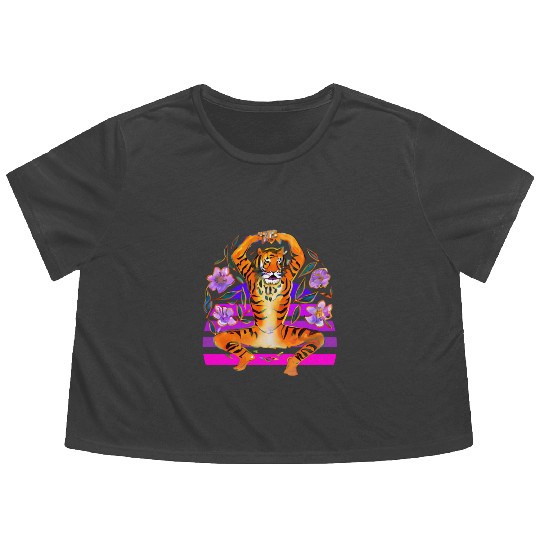 Yoga Tiger loves flowers Flowy Cropped Tees