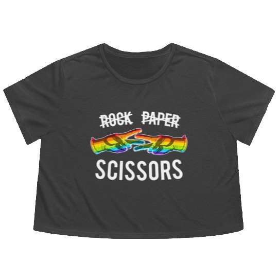 Rock Paper Scissors Lesbian Pride Rainbow LGBT Flowy Cropped Tees