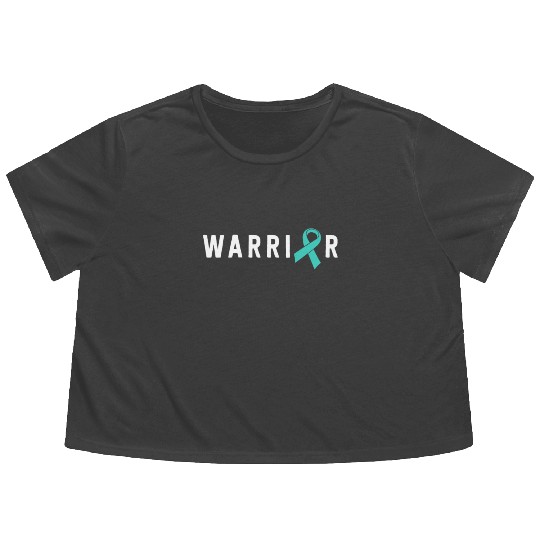 Warrior Motivational Teal Awareness Ribbon Flowy Cropped Tees