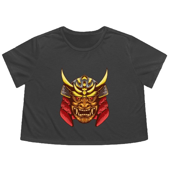 Japanese samurai warrior devil yellow and red mask Flowy Cropped Tees