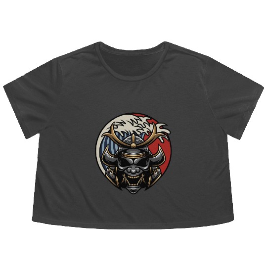 Samurai japan graphic grey mask Flowy Cropped Tees