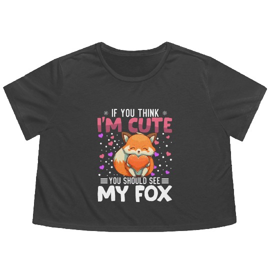 Fox Heart Valentine's Day Animal For Womens Kids Flowy Cropped Tees