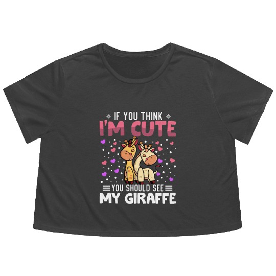 Giraffe Heart Valentine's Day Animal For Womens Flowy Cropped Tees