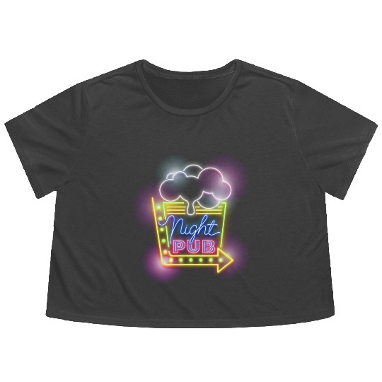 Night Pub Neon Sign Flowy Cropped Tees