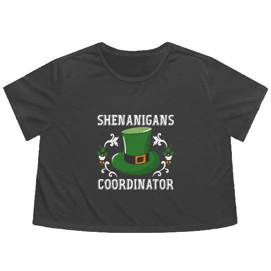 Shenanigans Coordinator Funny St Patricks Day Flowy Cropped Tees