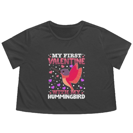My First Valentine With My Hummingbird Animal Flowy Cropped Tees