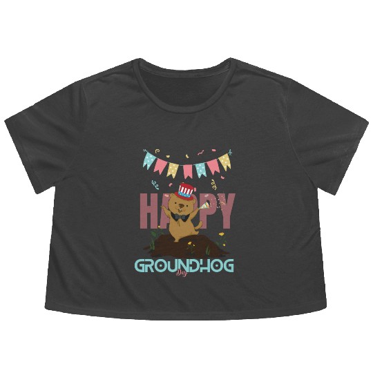 Happy Groundhog Day Flowy Cropped Tees