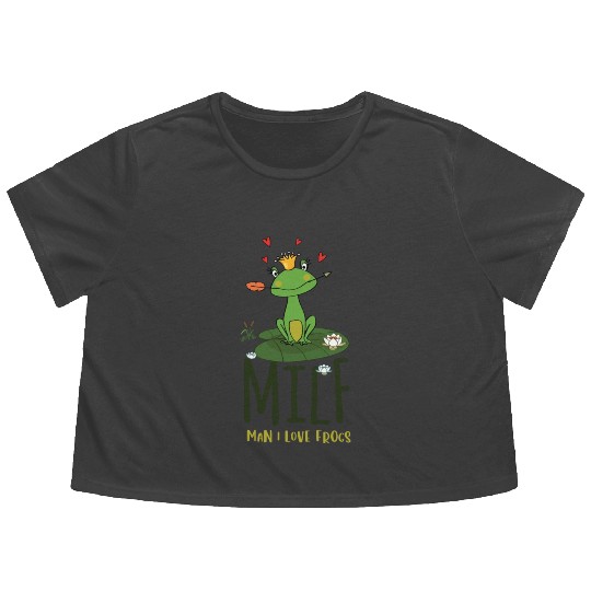milf man i love frogs Flowy Cropped Tees