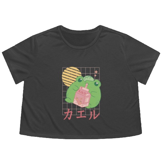Strawberry Milk Frog Japanese Flowy Cropped Tees