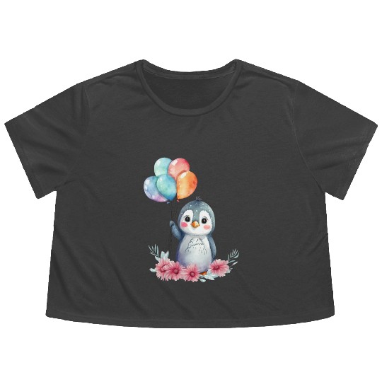 Penguin Animal Cute Antarctica Bird Zoo Winter Flowy Cropped Tees