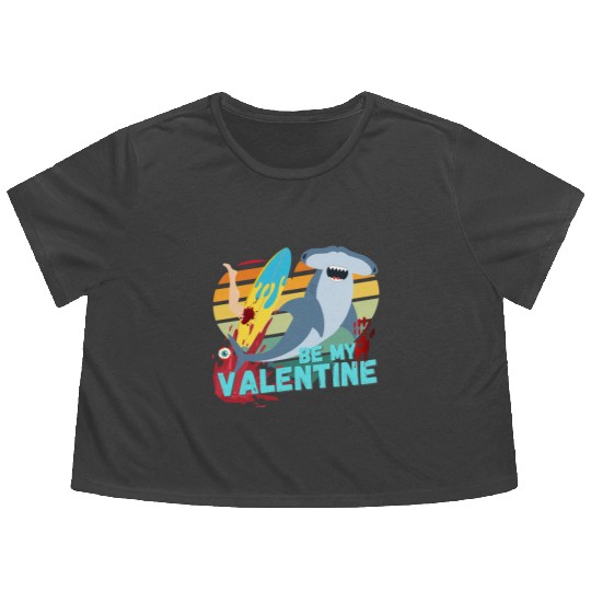 Shark be my Valentine Surf Blood Design Flowy Cropped Tees
