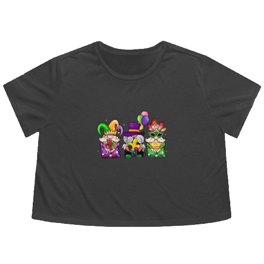 Kids Toddler Girls Fleur de Lis Mardi Gras Gnomes Flowy Cropped Tees