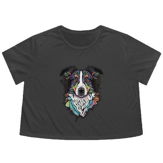 Border Collie Fantasy Dog Flowy Cropped Tees