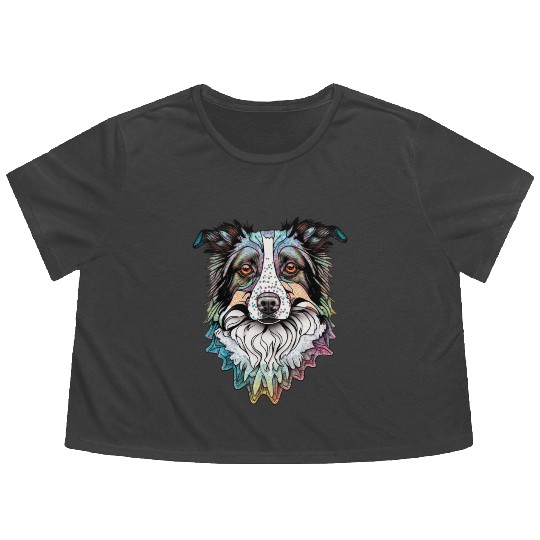 Border Collie Fantasy Dog Flowy Cropped Tees