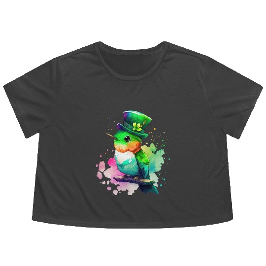 St Patrick's Day Irish Hummingbird Saint Patrick Flowy Cropped Tees