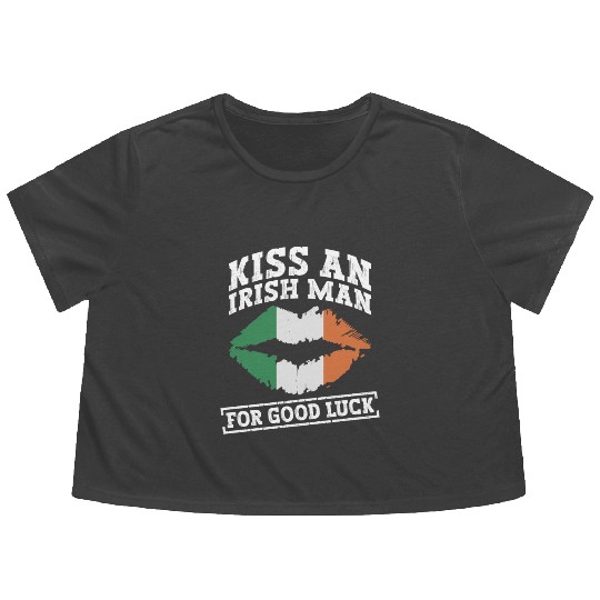 Kiss An Irish Man For Good Luck - St Patricks Day Flowy Cropped Tees
