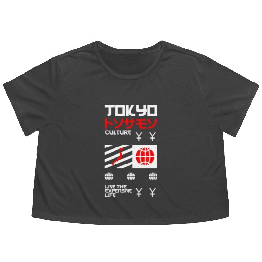 Tokyo Culture Live the Expensive Life Flowy Cropped Tees