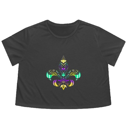 Purple, Green And Golden Patterned Fleur De Lis Flowy Cropped Tees
