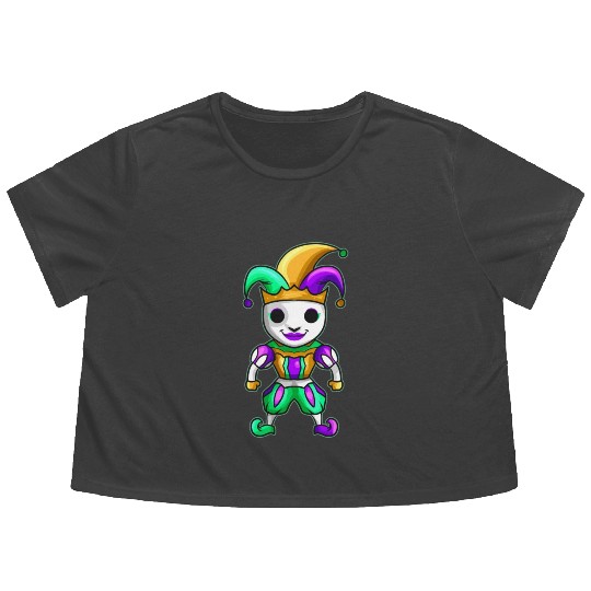 Cute Kawaii Jester With Mask For Mardi Gras Flowy Cropped Tees
