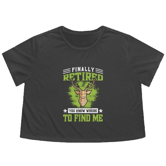 Funny Retired Hunter Saying American Deer Hunting Flowy Cropped Tees