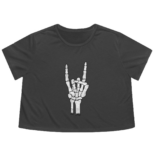 Skeleton Hand Rock Metal Sign Flowy Cropped Tees