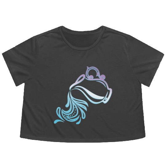 Aquarius Zodiac Air Sign Water Bearer Logo Flowy Cropped Tees