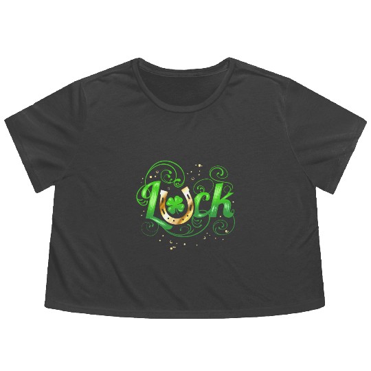 Green Golden Luck Logo With Horseshoe For St Flowy Cropped Tees