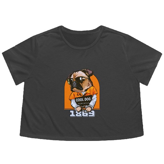 Black Orange Cool Dog Flowy Cropped Tees