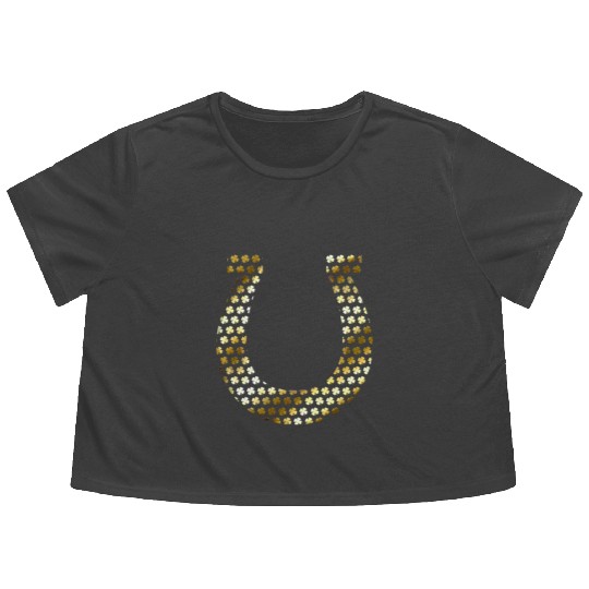 Golden Shamrocks Forming A Horseshoe On St Flowy Cropped Tees