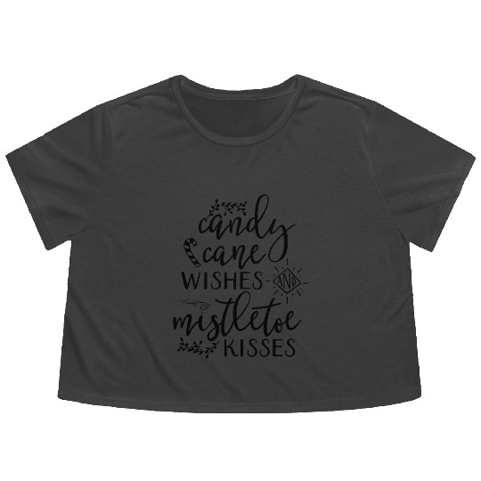 Candy Cane Wishes and Mistletoe Kisses Flowy Cropped Tees