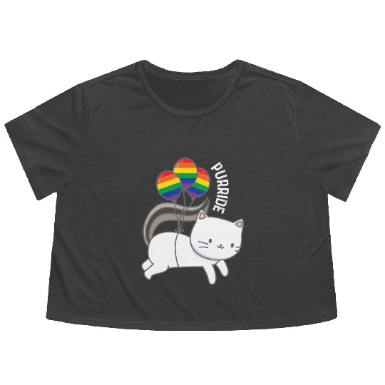 Purride Cat Balloon Rainbow Gay Flowy Cropped Tees