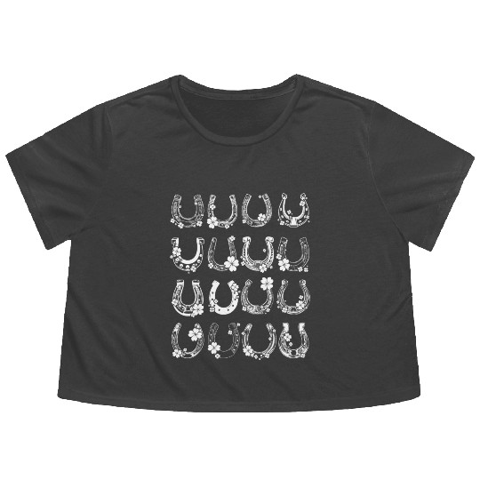 Horse Shamrock Horseshoe Patrick s Day Leaf Lucky Flowy Cropped Tees