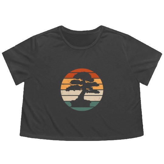 Retro Bonsai Tree Design Flowy Cropped Tees