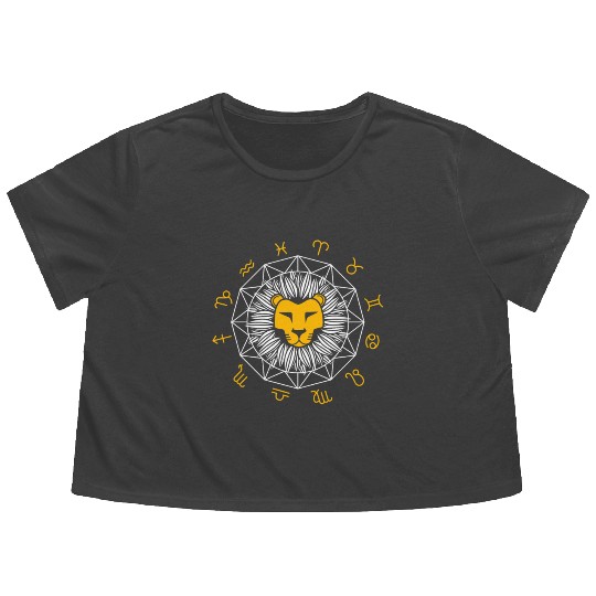 Cute Leo Lion Head Astrology Sign Horoscope Zodiac Flowy Cropped Tees