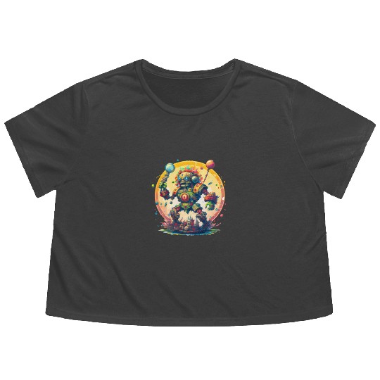 Inca,Maya robot warrior Flowy Cropped Tees