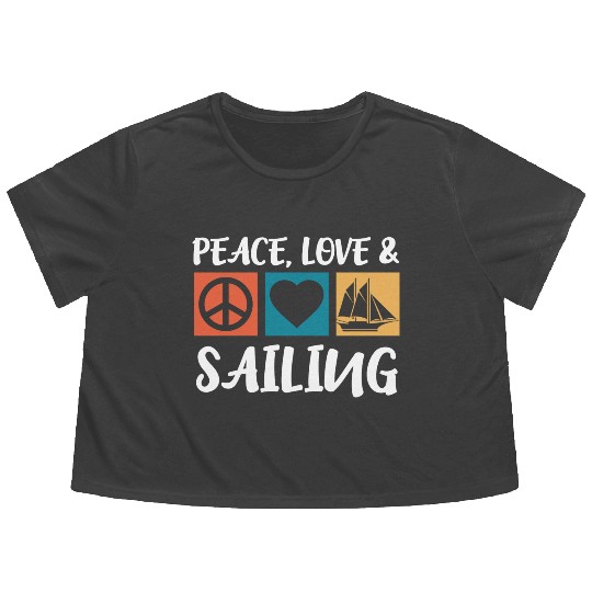 Sailing Peace Love Captain Anchor Sailing Ship Flowy Cropped Tees
