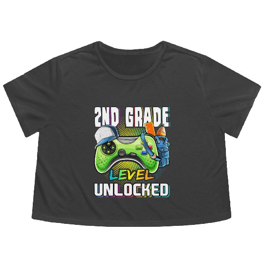 2nd Grade Level Unlocked Video Game Back to School Flowy Cropped Tees