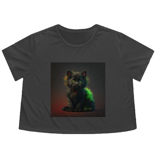 Cute black kitten blended with a wicked spider Flowy Cropped Tees