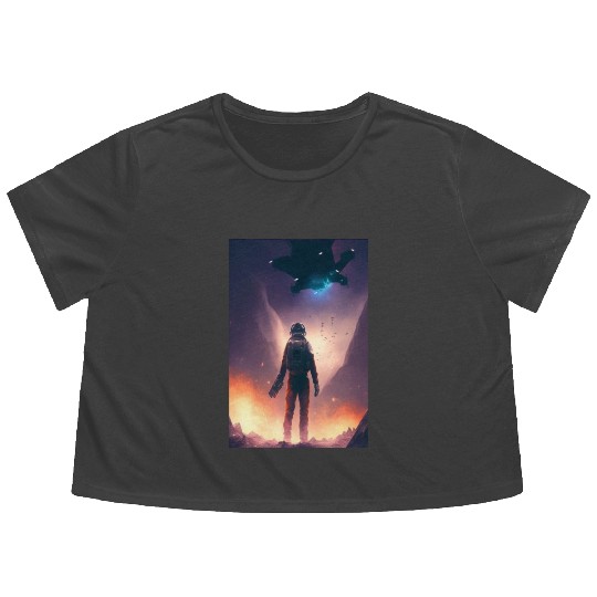galaxy space satelite astronaut Flowy Cropped Tees