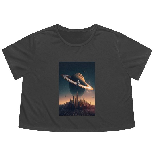 Solar system planet Saturn galaxy Flowy Cropped Tees
